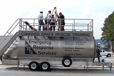 Side view of the ERS simulator for confined space rescue training.